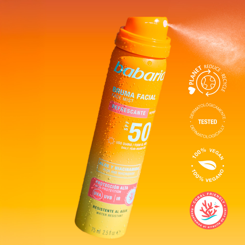 SPRAY VISAGE PROTECTEUR MIST SPF50+ 75ML BABARIA + Ventilateur gratuit