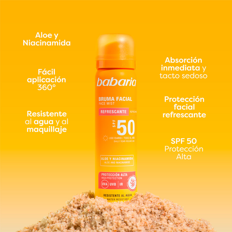 SPRAY VISAGE PROTECTEUR MIST SPF50+ 75ML BABARIA + Ventilateur gratuit
