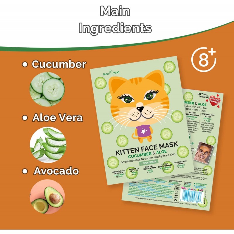Masque visage 7th heaven tissu KITTEN CONCOMBRE & ALOE VERA
