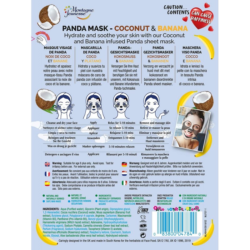 Masque visage tissu 7th heaven PANDA NOIX DE COCO & BANANA