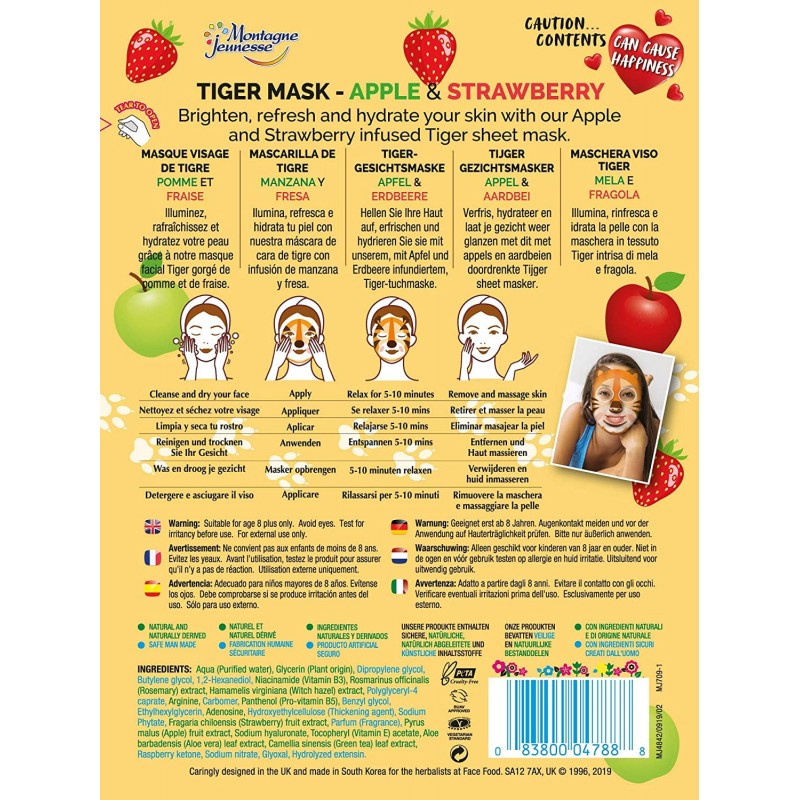 Masque visage tissu TIGRE POMME & FRAISE