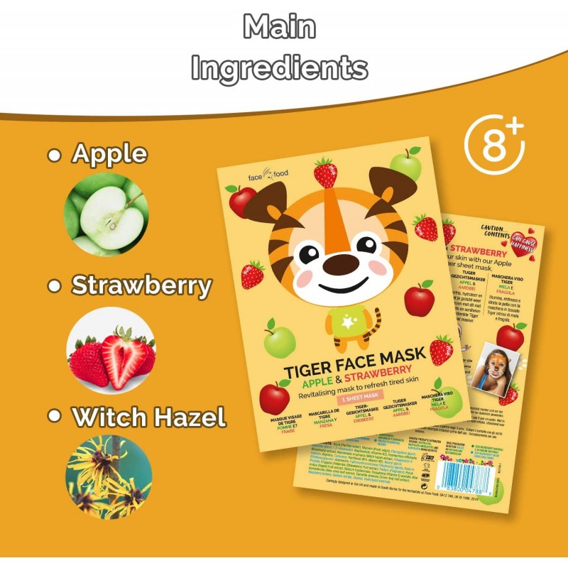 Masque visage tissu TIGRE POMME & FRAISE