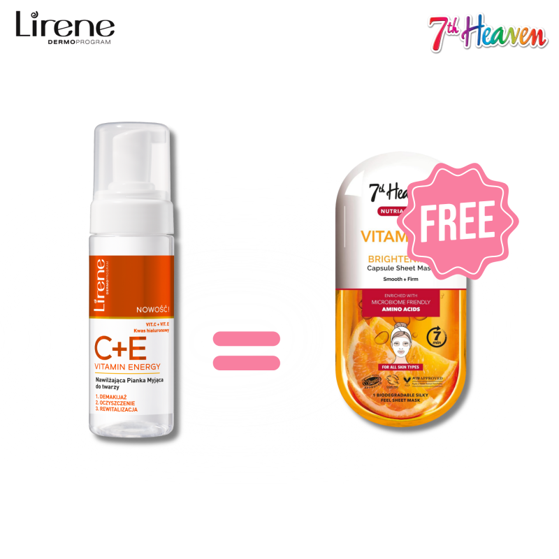 PACK LIRENE C+E VITAMIN ENERGY MOUSSE NETTOYANTE + MASQUE VITAMINE C 7TH HEAVEN OFFERT