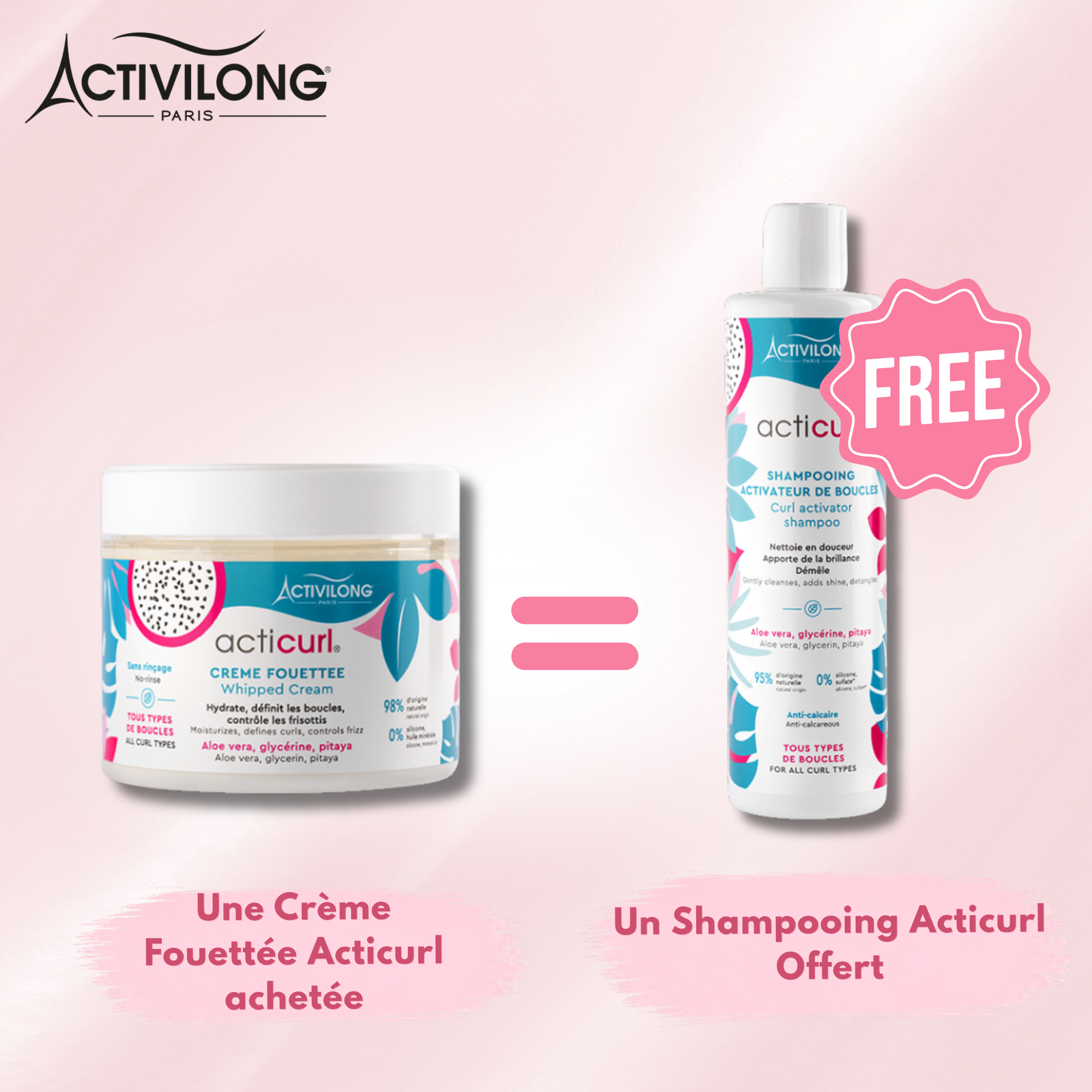 UNE CRÈME FOUETTÉE ACTICURL ACHETÉE = UN SHAMPOOING ACTICURL OFFERT