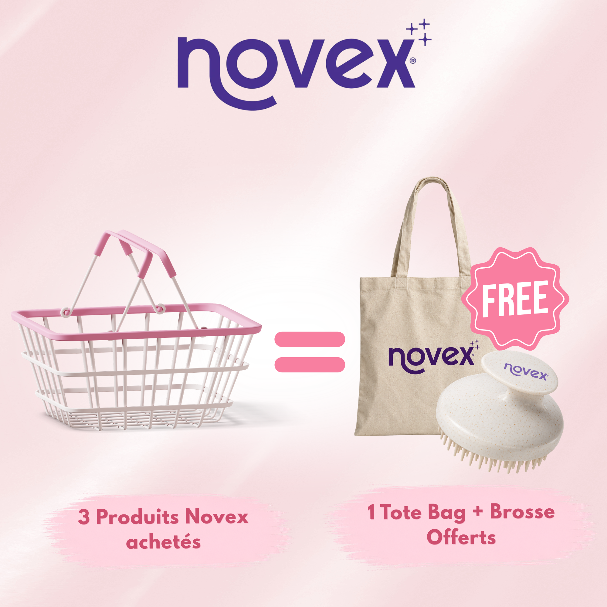 3 PRODUITS NOVEX ACHETÉS = 1 TOTE BAG + 1 BROSSE DE MASSAGE OFFERTS